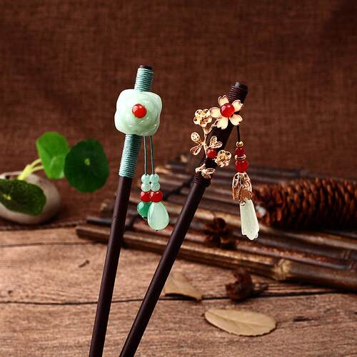 New Handmade Luxury Flower Hairpins Hair s Vintage Wood Chin