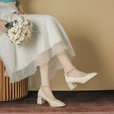 Autumn and Winter High-heeled Shoes for Bridesmaids Daily We