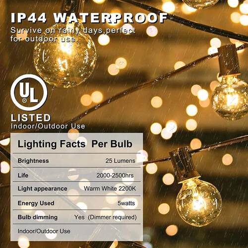 50Ft Patio String Light Outdoor Garland Lights ,220V Connect