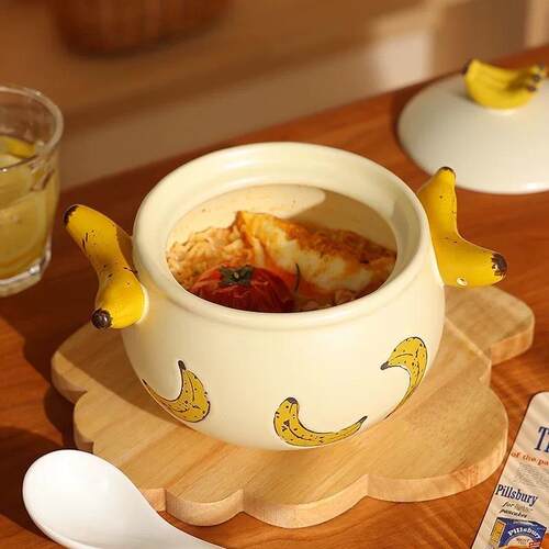 1.2L Banana-Shaped Ear Ceramic Casserole Soup pot