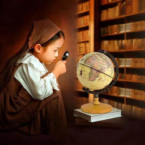 22x14cm World Globe Earth Map In English Retro Wooden Base E