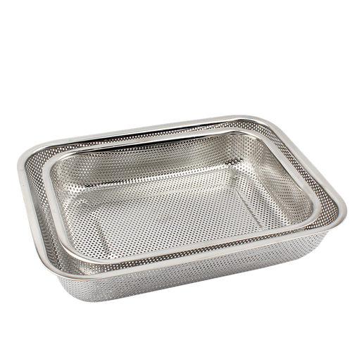 加厚不锈钢冲孔筐长方形洗菜网篮多用水果篮冲孔盆控水筐油炸漏盘