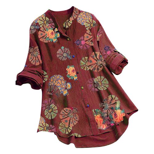 Womens Elegant Blouse Casual Flower Print Plus Size Blusas