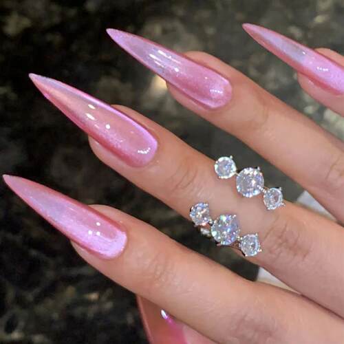 24pcs Solid Color False Nail Art Simple Red Catss Eye Desig