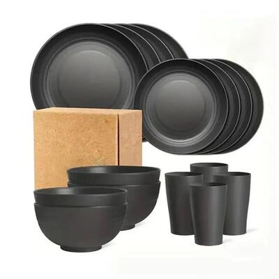 NEW 16-piece Set of Bowls, Cups and Plates, Pure Black Table