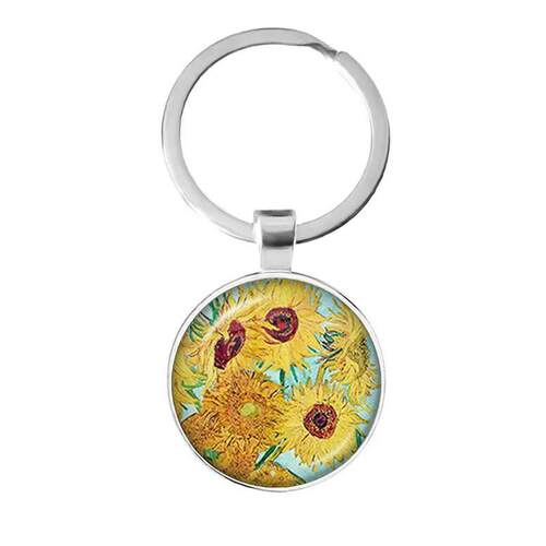 Fashion Van Gogh Art Starry Night Sunflower Keychain 25mm Gl