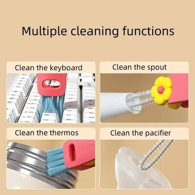 3 in 1 Cute Petal Cup Lid Cleaning Brush Set Mini Cup Bottle