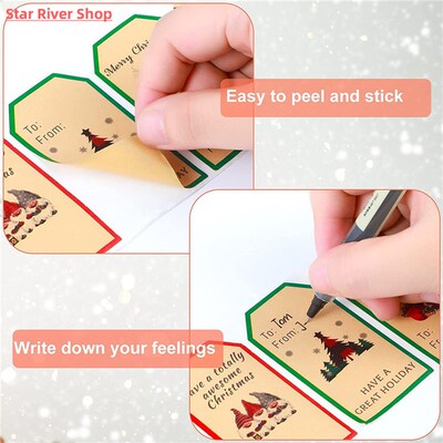50-300Pcs Merry Christmas Gift Tags Kraft Paper Stickers Gif