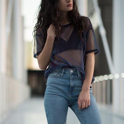 2019 New Fashion Summer Women Hollow Transparent Round Neck