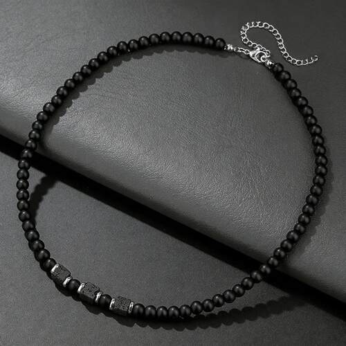Cool 6mm Matte Stone Beads Men Necklalce 3 Styles Punk