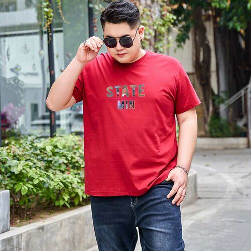 Fatty Combed Cotton Short-sleeved Mens Summer Large Size Pl