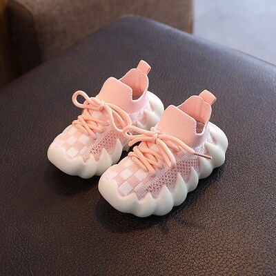 Spring Autumn Green Grid Kids Flying Knit Shoes Boys Girls O