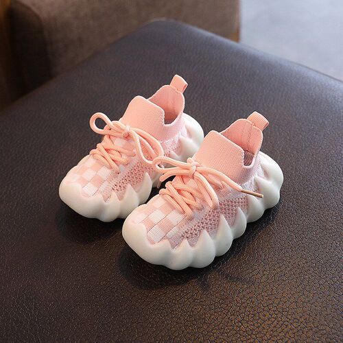 Spring Autumn Green Grid Kids Flying Knit Shoes Boys Girls O