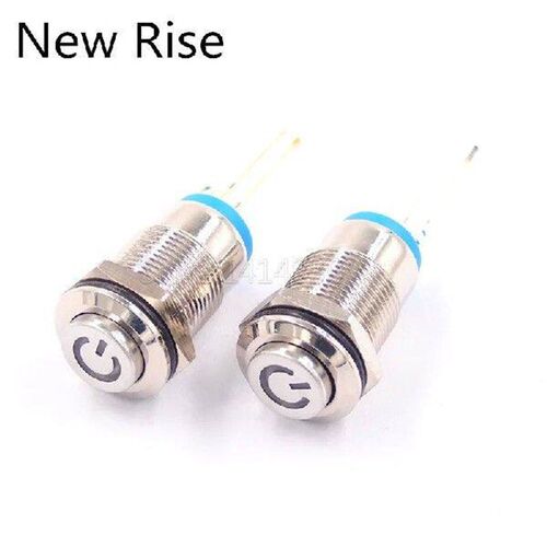 1PC 12mm 2Pin Metal Self-Locking Button Switch Blue LED