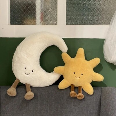 Adorable Smile Face White Moon Yellow Sun Plushie Stuffed Cu
