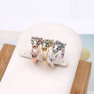 Black spot Leopard Head Rings paved 3A Cubic Zirconia Stone