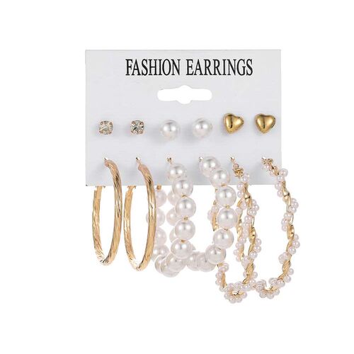 Fashion New Pearl Round Earring Set Womens Simple Temperame