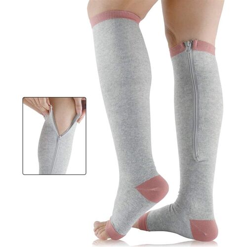 Unisex Open Toe Knee Length Zipper Compression Stockings Wom