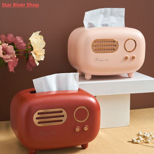 Retro Radio Model Tissue Box Desktop Paper Holder Vintage Di