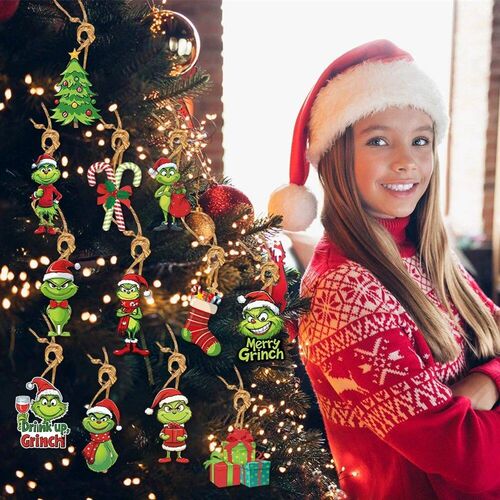 18Pcs 2D Acrylic Christmas ree Green Monsters Ornaments Cute