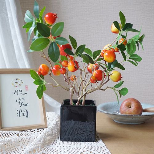 假花水蜜桃盆景摆件石榴桌面摆设仿真小蜜橘家居客厅装饰水果盆栽
