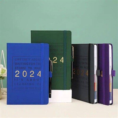 Faux Leather Cover 2024 Planner Note 12 Monthly Weekly