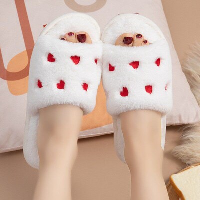 Ready-stock Shoes New Open-toe Furry Slippers For Women Casu