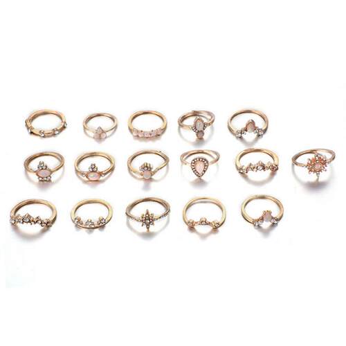 Combined fashion ring retro style 16-piece set