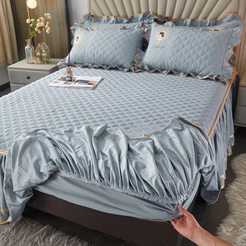 纯色大豆夹棉床笠式床裙款二合一体床罩可拆卸裙边加厚保护四季,床上用品,床裙,淘宝优惠券,粉丝福利购,淘宝优惠卷