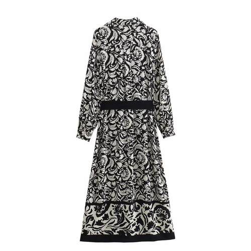 Women Spring Autumn V-Neck Printed Long Dress 2023 Women Lon