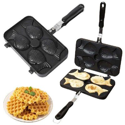 Four Fish Shaped Taiyaki Dessert Waffle Cake Maker Pan