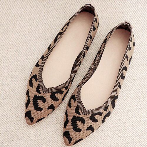 2022 Fashion Breathable Leopard Mesh Ballet Flats Pointed To
