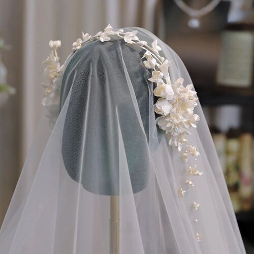 Orchid Beaded Tassel Bride Flower Hair Band Wedding Headpiec