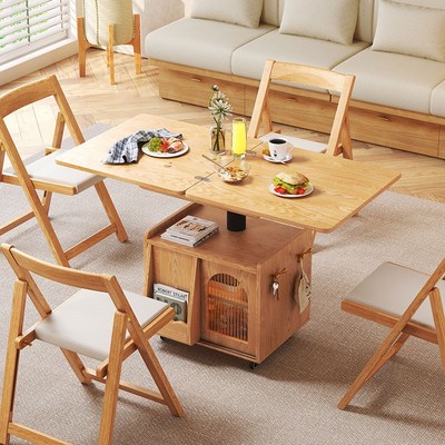 202新款原木侘寂风多功能可移动小茶几边几可升降折叠创意茶几