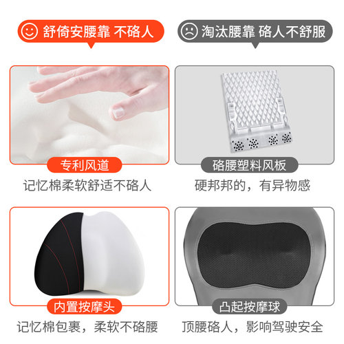 舒倚安汽车电动按摩加热通风护腰靠垫腰垫按腰部支撑靠枕腰枕靠背