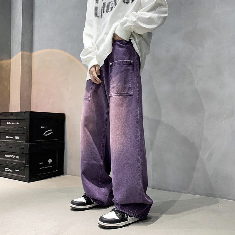 Purple Wide Jeans for Men Ins Fashion Hip Hop Denim Trousers图片