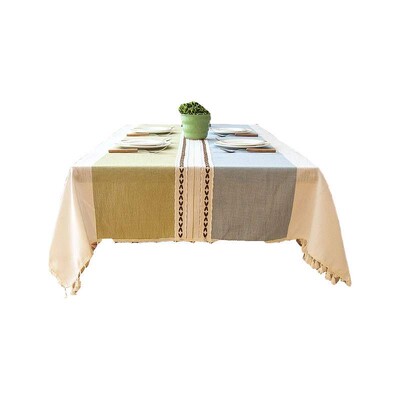 Cotton linen embroidered tassel tablecloth lace geometric