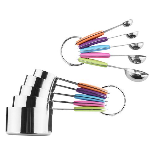 Stainless Steel Silicone Handle Measuring Cup Spoon Set 10Pi