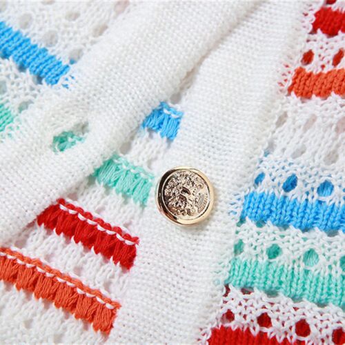 Hollow Out Striped Color Patchwork Knitted Two Piece Set Wom