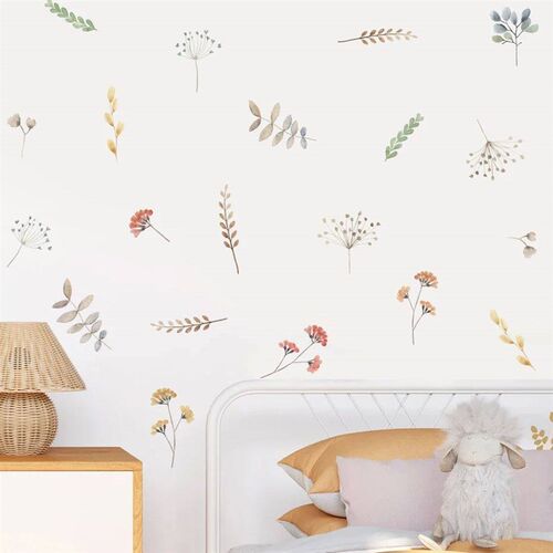Caroon Watercolor Floral Plants Wall er Vinyl Removable DIY