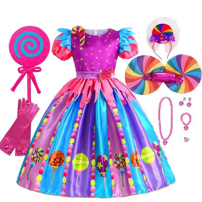 Purim Girls Rainbow Candy Costume Kids Cosplay Lollipop