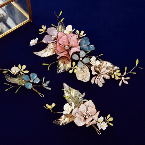 Classic Handmade Flower Rhinestone Bridal Barrettes Headdres