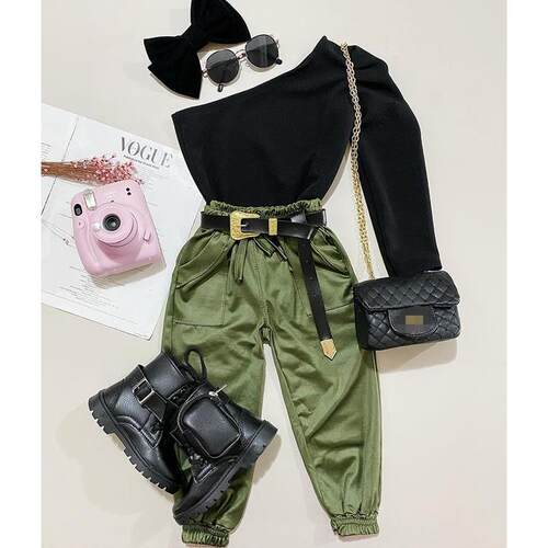 2-7Y Kids Girls Fashion Clothes Sets Baby One Shoulder Long