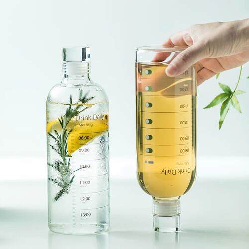 500ml Large Capacity Glass Water Bottle With Time Marker Cov