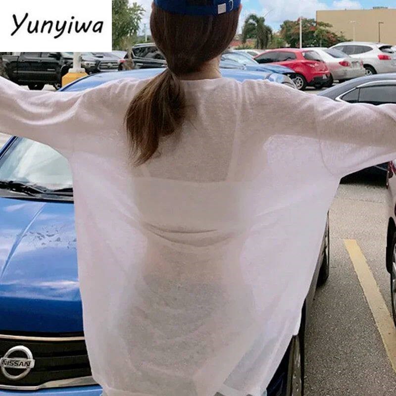 Summer Tshirt Women Beach Thin See Through Oversize Tees Kor图片