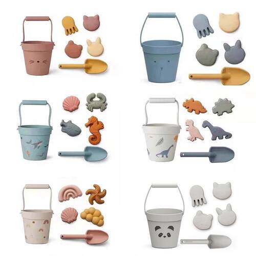 2021 Silicone Children Beach Toys 6 Pcs Sand Play Kit Baby