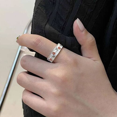 Vintage Enamel Tulip Flower Rings for Women Fashion Simple S