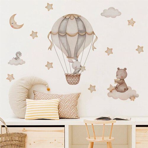 Cartoon Hot Air Balloon Animals Bear Rabbits Wall ers for Ki