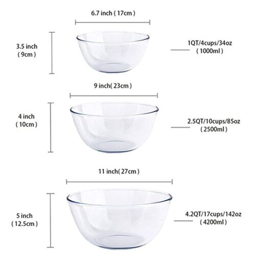 Glass Mixing Bowl Salad Bowl Prepping Baking Cooking Serving