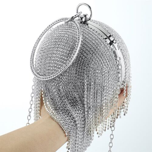 Sliver Diamonds Rhinestone Round Ball Evening Bags For Women